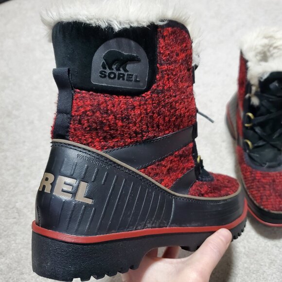 SOREL Tivoli 2 II Ribbed Knit Waterproof Snow Winter Boots Black Red Women's 7.5 - Picture 3 of 13
